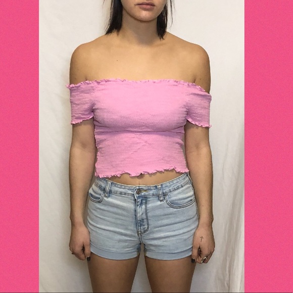 pink off the should crop top - Picture 1 of 2